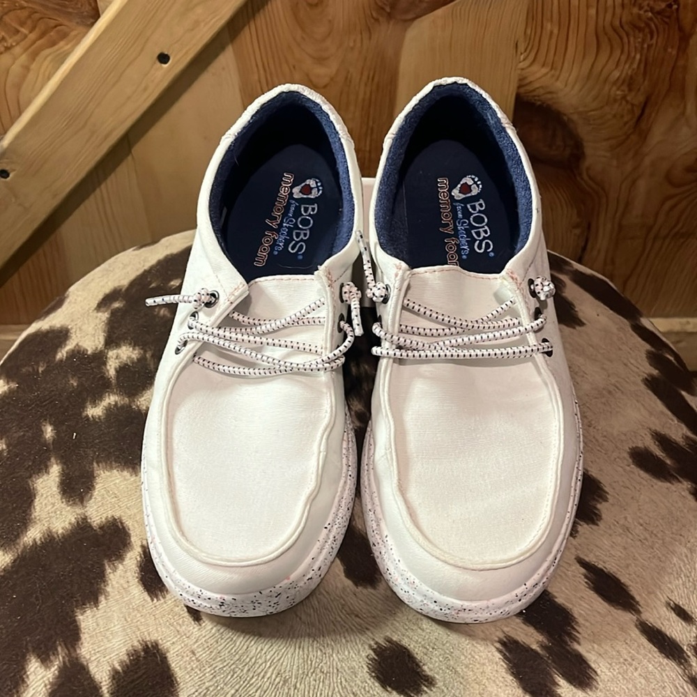 Bobs from Skechers with memory foam size 7.5 white with lace on the heels